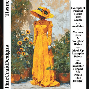 Papier Mousseline Femme en jaune avec chapeau tournesol DT1L découpa