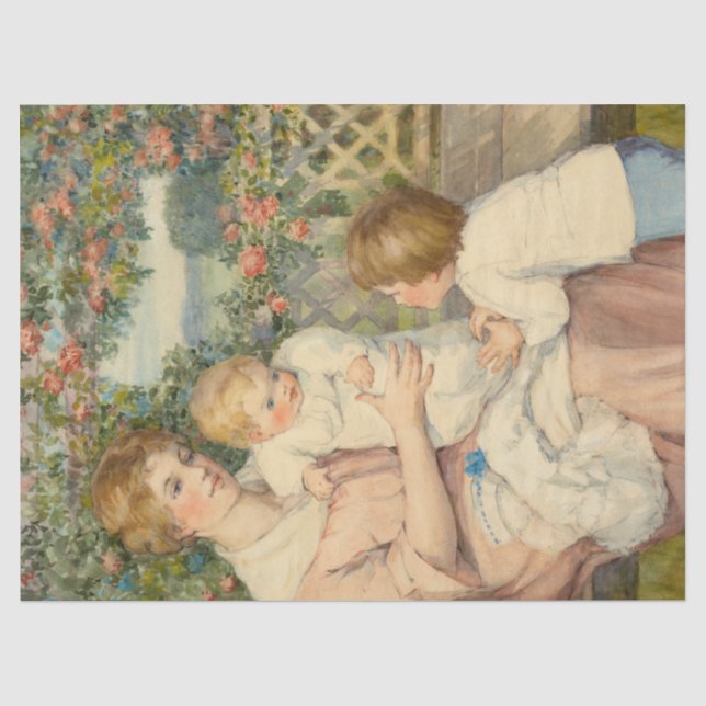 Papier Mousseline Femme et enfants victoriens dédécoupage (Recto)