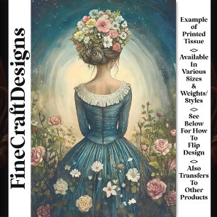 Papier Mousseline Femme habillée vintage, couronne de fleurs AF9O Dé