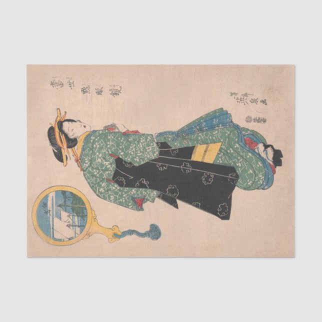 Papier Mousseline Femme japonaise Kimono : Ukiyo-e Woodblock Imprime (Recto)