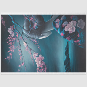 Papier Mousseline Femme orientale Geisha, Chinoiserie, Fleur de ceri