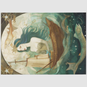Papier Mousseline Femme Primitive Russe Avec Découpage De Poisson