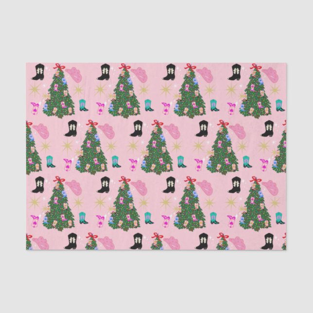 Papier Mousseline Femme rose moderne Botte occidentale Arbre de Noël (Recto)