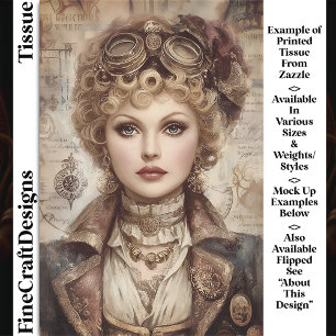 Papier Mousseline Femme Steampunk aux Cheveux Bouclés Collage DM1RF