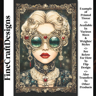 Papier Mousseline Femme Steampunk Glamour, Decoupage Orné BY8