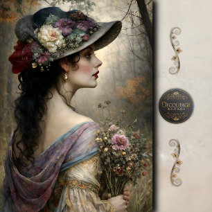 Papier Mousseline Femme Victorienne Chapeau Floral Jardin Découpage