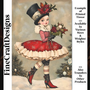 Papier Mousseline Femme Victorienne, Chapeau Haut-de-Forme, Fleurs B