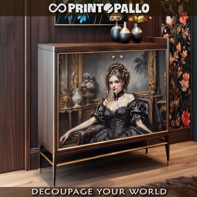 Papier Mousseline Femme victorienne élégante en robe noire sur un ca (Créateur téléchargé)