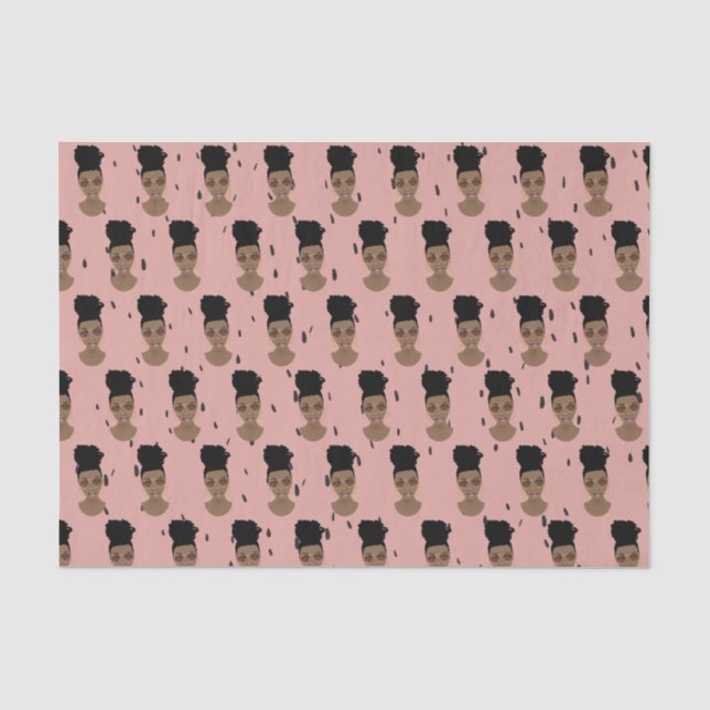 Papier Mousseline Femmes noires, Nuances d'or, Points noirs, Rose (Recto)