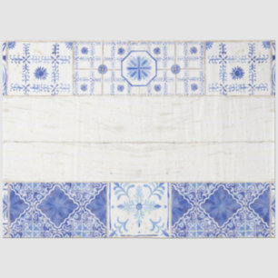Papier Mousseline Ferme Bleu Blanc Peint Carrelage Bois Découpage