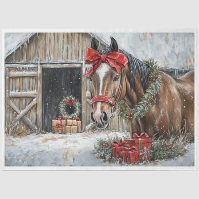 Papier Mousseline Ferme Cheval de Noël (Recto)