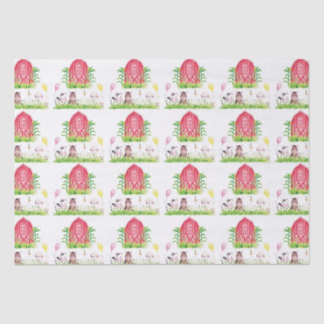 Papier Mousseline Ferme d'aquarelle Anniversaire Animaux mignons (Recto)