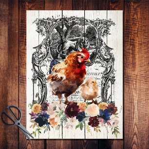 Papier Mousseline Ferme Floral Rhode Island Poulets rouges