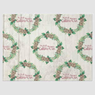 Papier Mousseline Ferme Joyeux Noël Wreath Pine Cone Holly