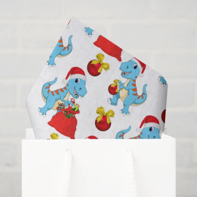Papier Mousseline Festif Dimosaur motif tissu de Noël (Sac cadeau)