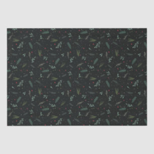 Papier Mousseline Festif Feuilles de Noël Berries Botanical Black