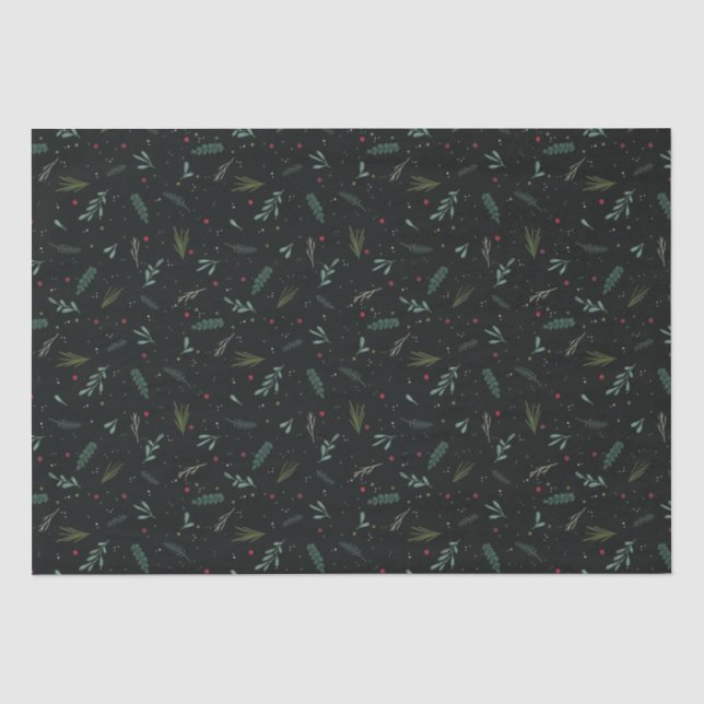 Papier Mousseline Festif Feuilles de Noël Berries Botanical Black (Recto)