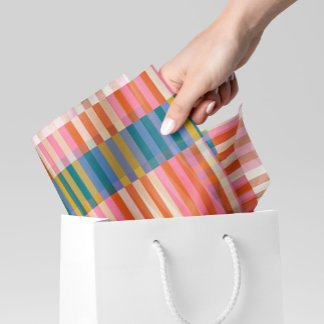Papier Mousseline Festif moderne Plaid Orange, Rose, Bleu & Vert