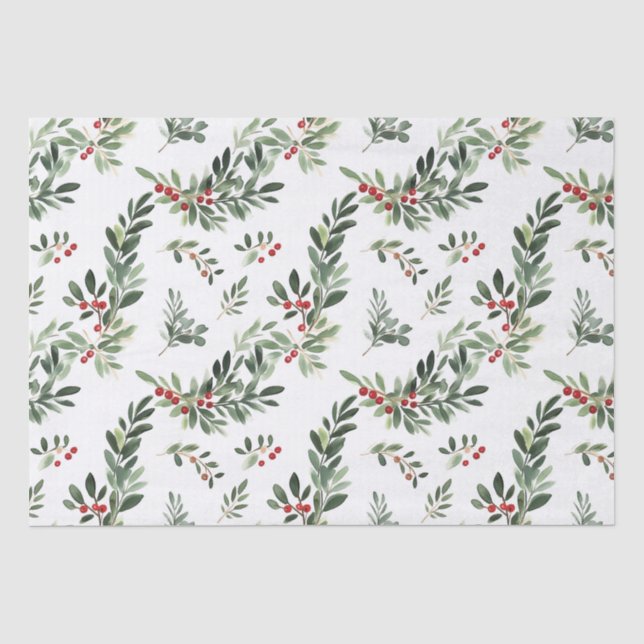 Papier Mousseline Festif Noël Foliage Aquarelle Style Vacances (Recto)