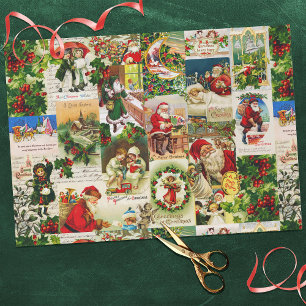 Papier Mousseline Festif Vintage Victorien Noël Père Noël Collage