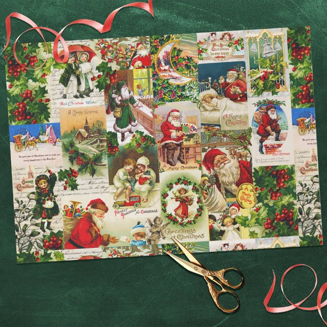 Papier Mousseline Festif Vintage Victorien Noël Père Noël Collage (Créateur téléchargé)