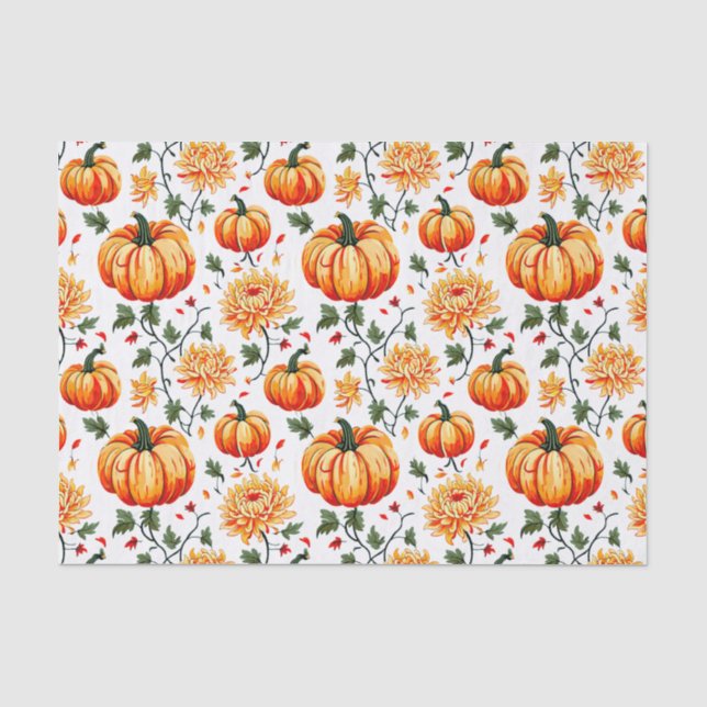 Papier Mousseline Festive Fall Pumpkins and Chrysanthemums (Recto)