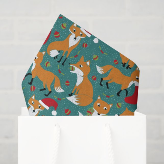Papier Mousseline Festive Foxes mignonne à motif Noël (Sac cadeau)