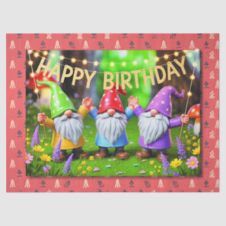 Papier Mousseline Festive Garden Gnomes Birthday Celebration