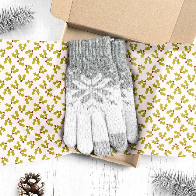 Papier Mousseline Festive Holly et Berries Noël (Créateur téléchargé)