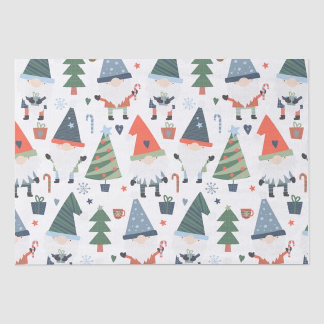 Papier Mousseline Festive Noël Gnomes Sucres de canne Arbres (Recto)