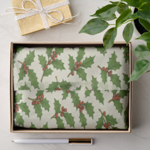 Papier Mousseline Festive répétition Noël Holly Leaf & Wreath