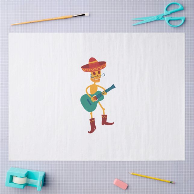 Papier Mousseline Festive Skeleton Guitar Player (Artisanat)