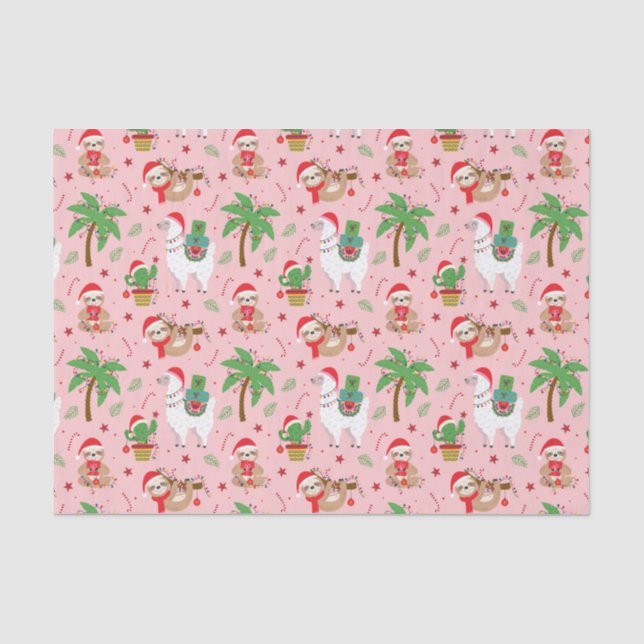 Papier Mousseline Festive Sloths and Llamas Motif de vacances (Recto)
