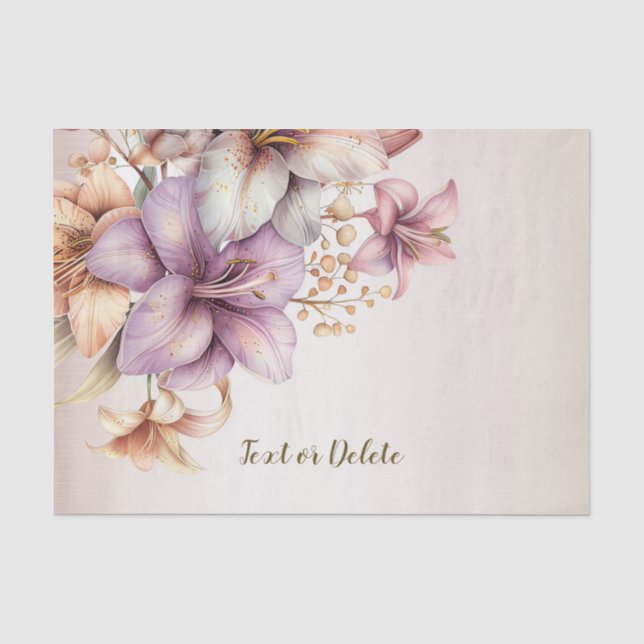 Papier Mousseline Fête Aquarelle Boho Rose Fleurs Élégant (Recto)