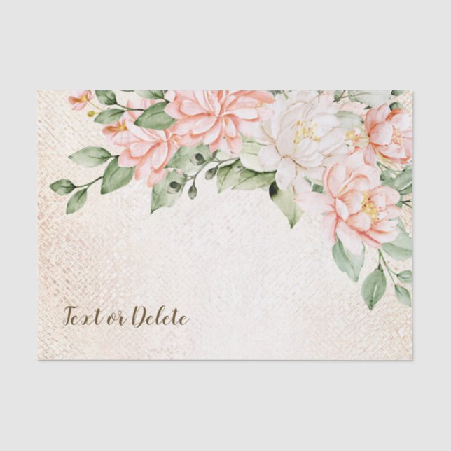 Papier Mousseline Fête Aquarelle Fleurs Blanches Pêches Élégantes (Recto)