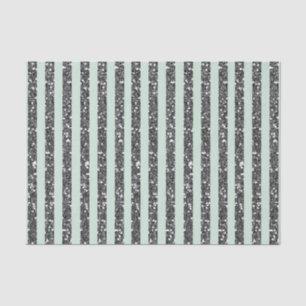 Papier Mousseline Fête aux rayures vert menthe et paillettes argenté