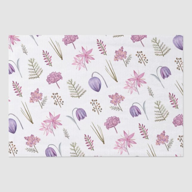Papier Mousseline Fête d'anniversaire bébé fleurs rose violet modern (Recto)