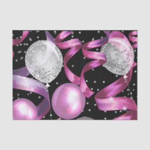 Papier Mousseline Fête d'anniversaire Sweet 16 Pailleté Argent Noir