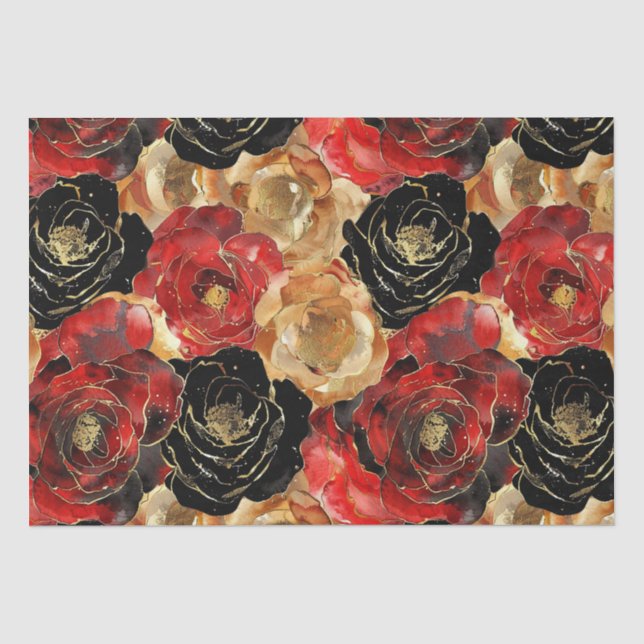 Papier Mousseline Fête de mariage Floral Noir Or  (Recto)