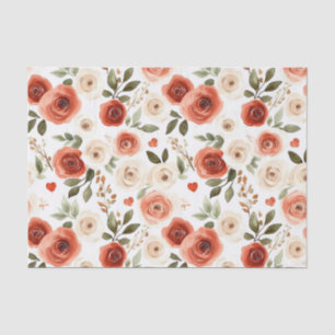 Papier Mousseline Fête de mariage rouge crème coeurs et fleurs