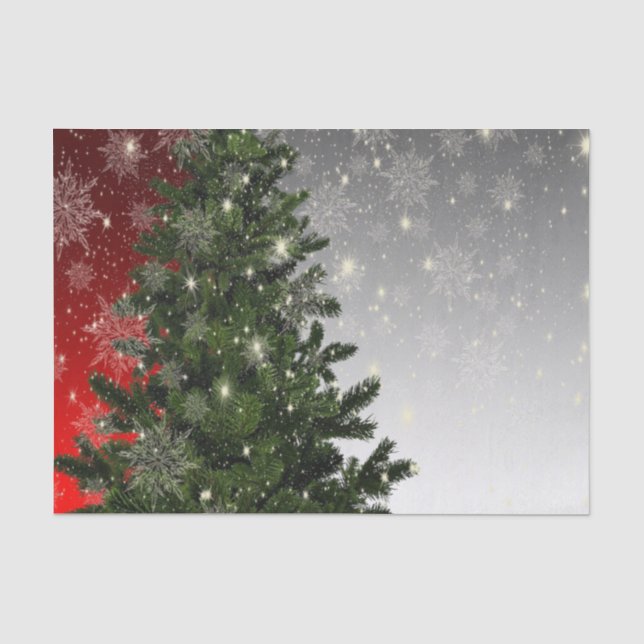 Papier Mousseline Fête de Noël Arbre vert Rouge Argent Flèches (Recto)