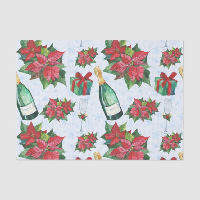 Papier Mousseline Fête de Noël en aquarelle Champagne (Recto)