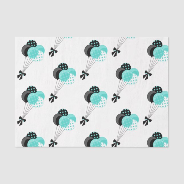 Papier Mousseline Fête du ballon turquoise et noir (Recto)