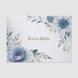Papier Mousseline Fête Dusty Blue Fleurs Aquarelle Argent Élégant