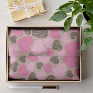 Papier Mousseline Fête Léopard Brun et Cœurs Roses