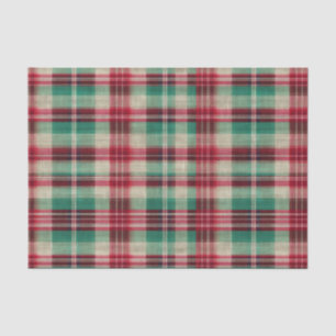 Papier Mousseline Fêtes Crème Rouge Vert Trappe Plaid