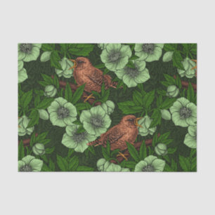 Papier Mousseline Feu et hellebore sur vert foncé