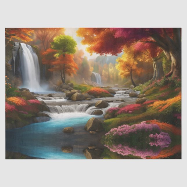 Papier Mousseline Feuillage d'automne à la cascade (Recto)