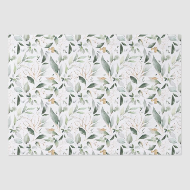Papier Mousseline Feuillage de verdure feuilles dorées (Recto)