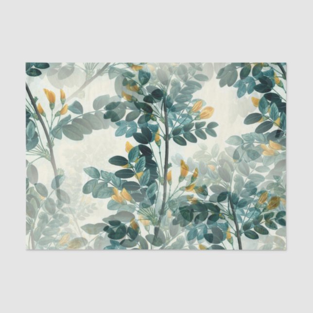 Papier Mousseline Feuillage vert Fleur Jaune Feuillage Floral (Recto)
